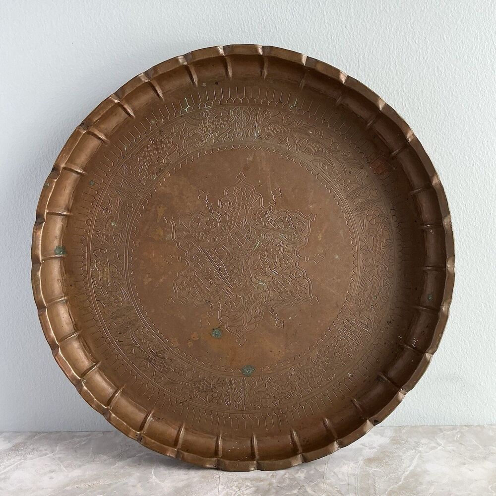 Vintage Mid-Century Pressed Copper Decorative Tray | 1960s-1970s Export Piece